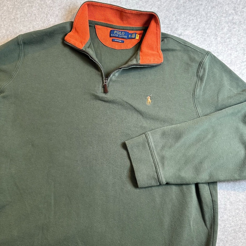 Polo Ralph Lauren Estate Rib 1/4 Zip Pullover Sweater Men's XL Green Cotton